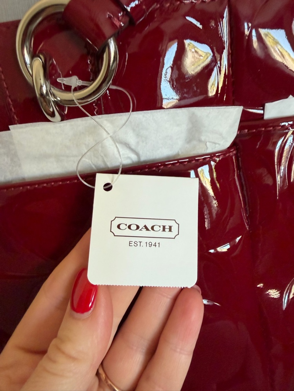 NWT Coach Patent Leather RARE Burgundy Wine Colored City Tote Bag - Picture 10 of 15